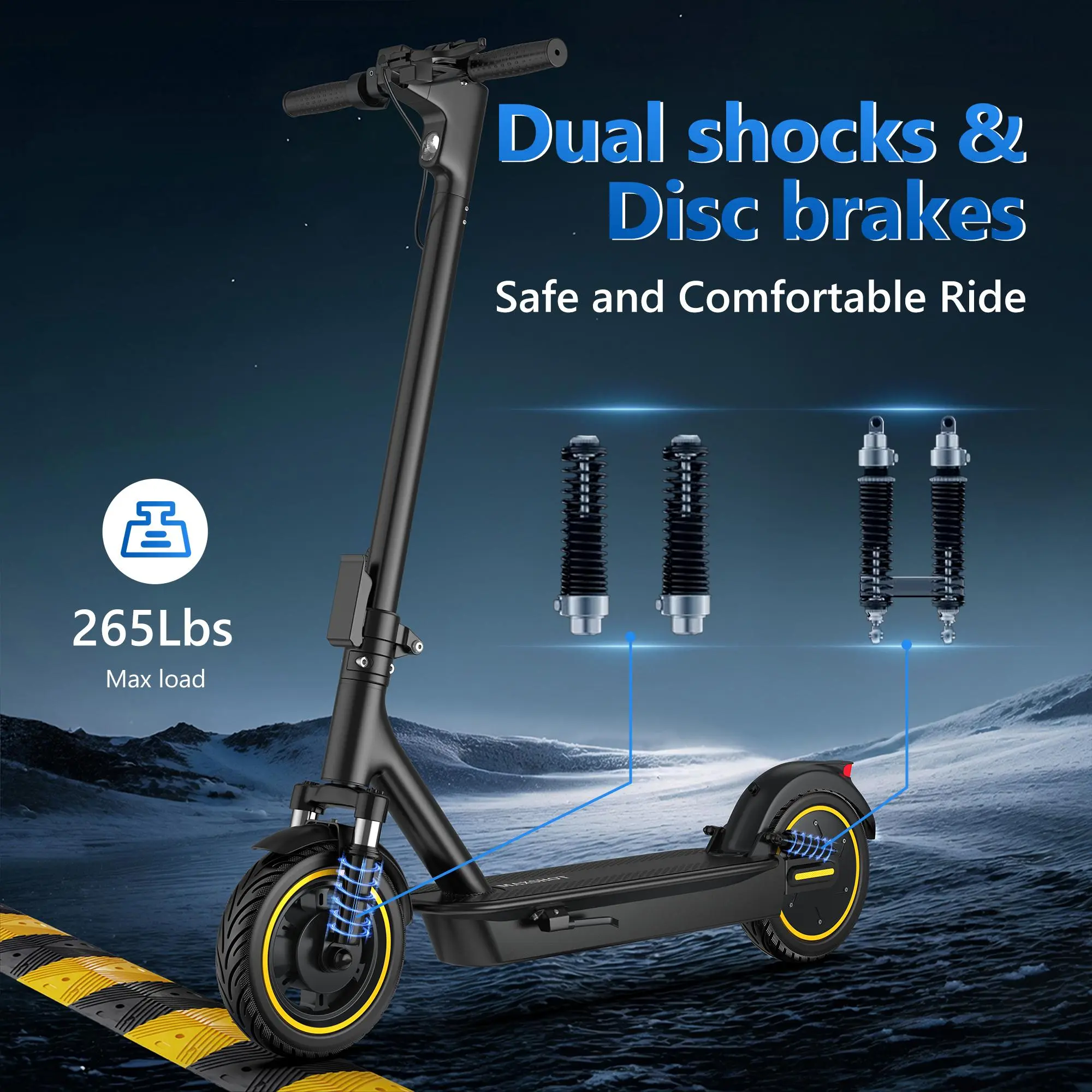 【AOVOPRO &ladped】  Esmax High-Speed Electric Scooter 10-inch solid tires, 500W motor with front and rear dual shock absorption, range of 22-30 miles, top speed of 22 mph, dual braking system, LED lights, app control, aluminum alloy frame,。【F-ESMAX】