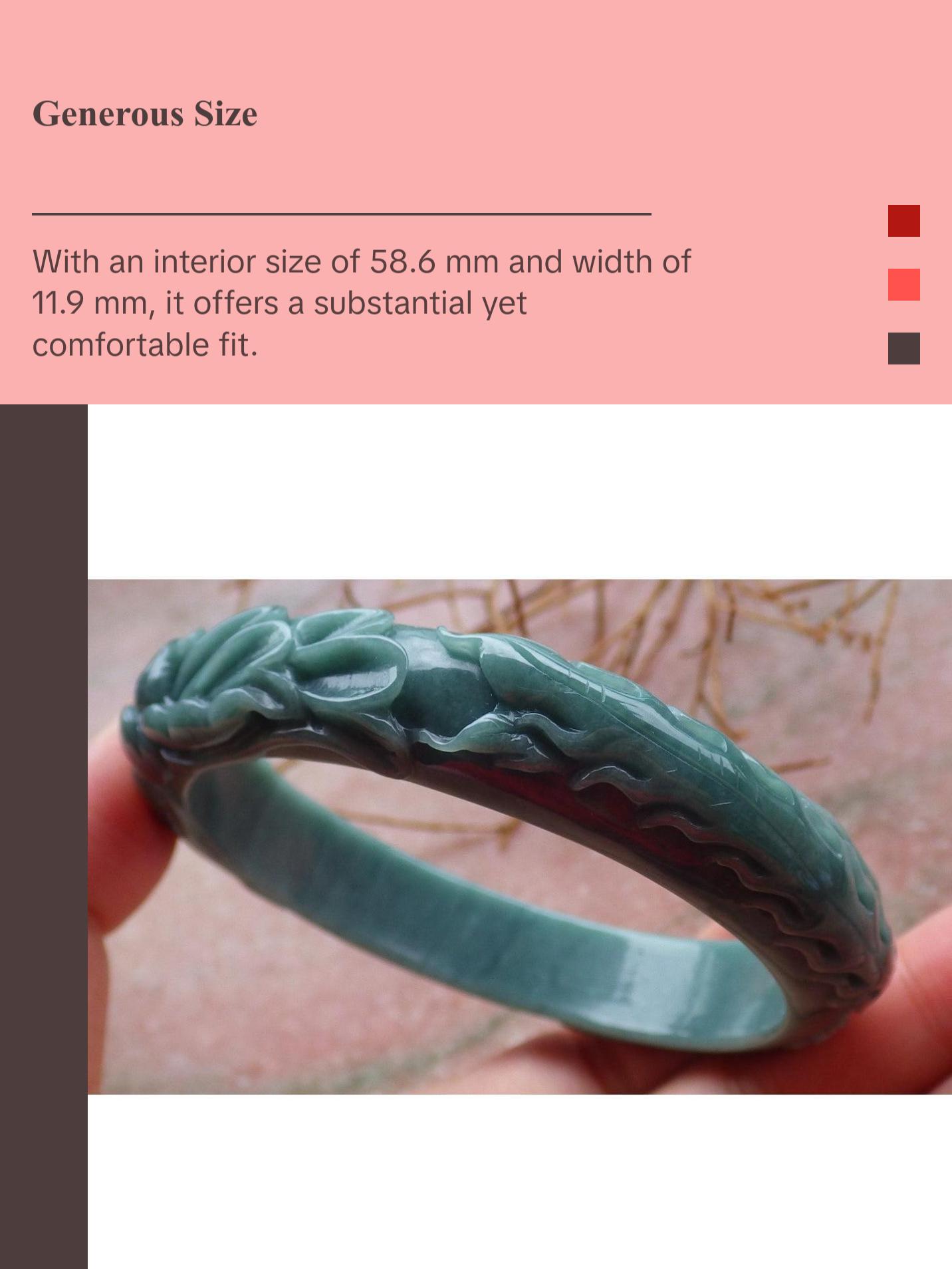 Certified Hand Carved Green 100% Natural Myanmar Burma A JADE Jadeite Phoenix Circle Bangle Bracelet 59mm