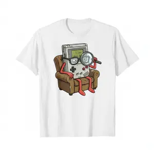 Graphic Tee for Men Women Retro Game Boy Detective Cotton T-Shirt, Short-Sleeves Round Neck Loose-Fitting Oversized Top, Funny Handheld Console Graphic Print, Comfy Streetwear for Gamers and Casual Daily Wear  gift springglowup,summervibes