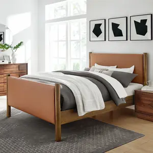 Maven Full Size Vegan Leather Upholstered Platform Bed in Tan Walnut