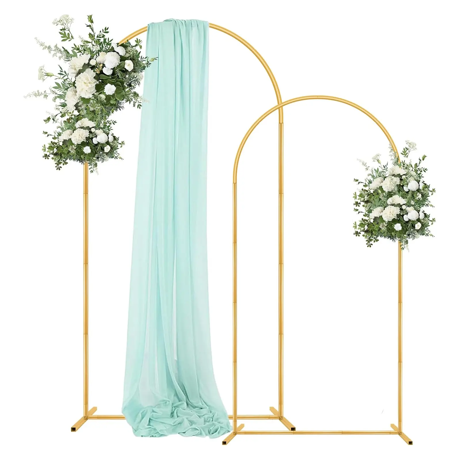 7.2FT+6FT Set Of 2 Wedding Arch Backdrop Stand, Gold Metal Balloon Arch Stand Stable Frame For Wedding Birthday Garden Arch Party Background Decoration, Gold