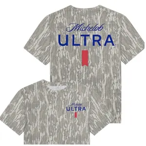 Michelob Ultra Printing Original Bottomland Pattern Mossy Oak Washed Out Camo Tee, Mossy Oak Michelob Ultra Letter Printing Original Bottomland Short Sleeve Camo Shirt Man