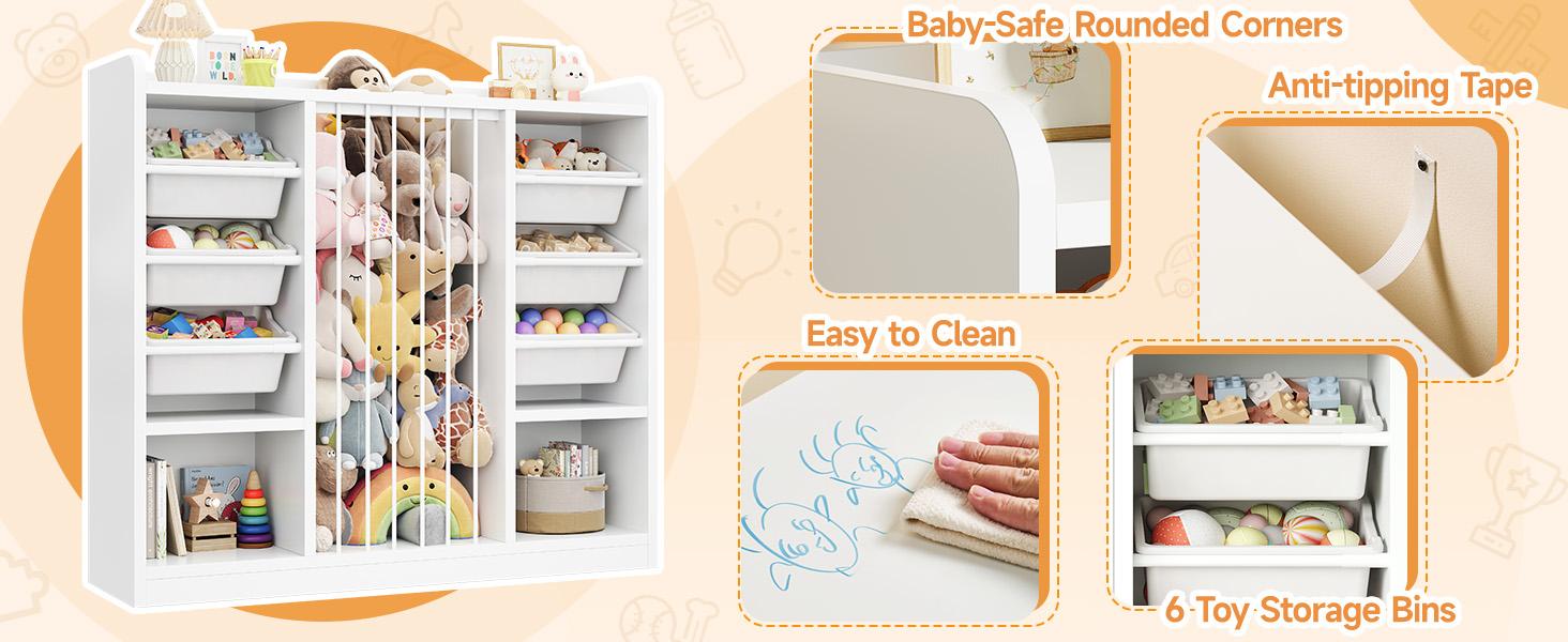 ONBRILL Toddler Stuffed Animal Zoo, Toy Storage Organizer for Playroom, Plush Toy Organizers and Storage, Book Shelf for Kids Rooms, Elastic Band Child Bookcase, Toy Shelf with 8 Storage Cubbies