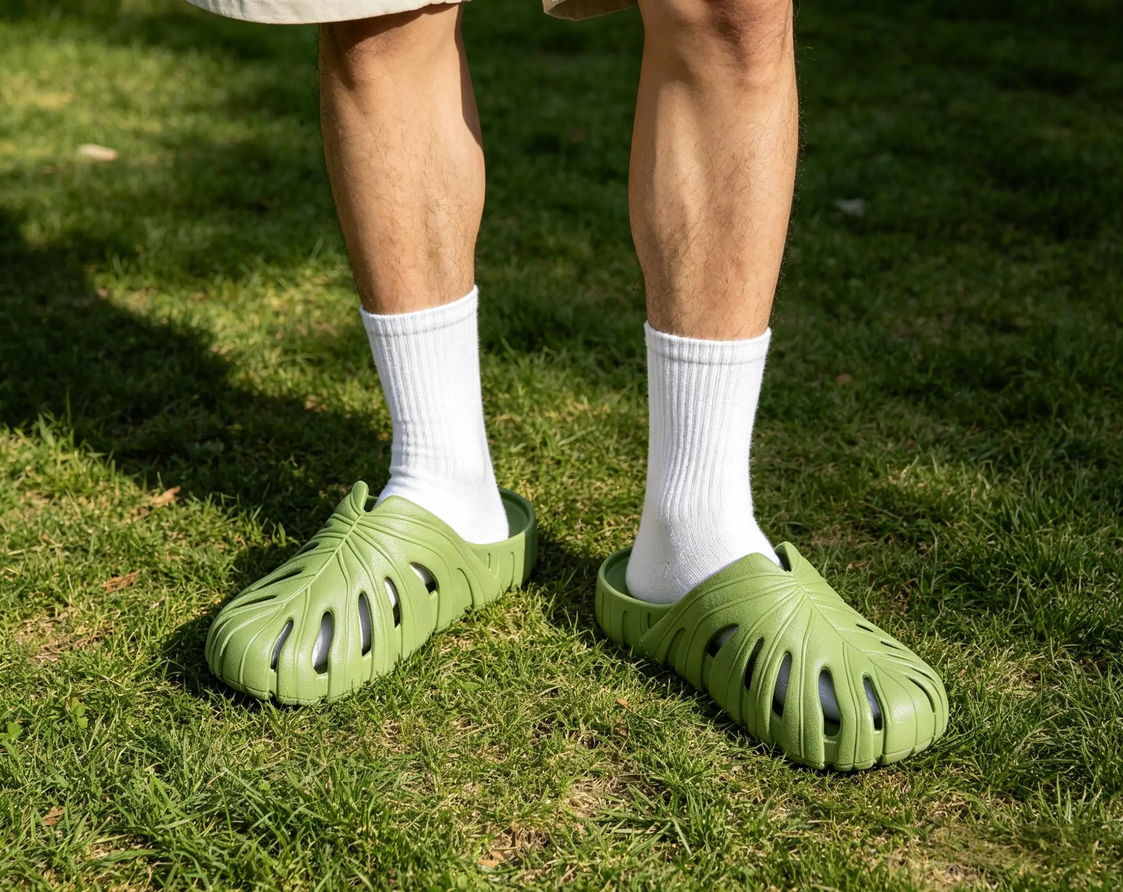 Unisex Round Toe Monstera Leaf EVA Foam Slippers - Waterproof Quick-Dry Slide-On Shoes with Thick Cushioned Sole for Beach, Home/Outdoor Use | All-Day & All-Scene Comfortable Footwear