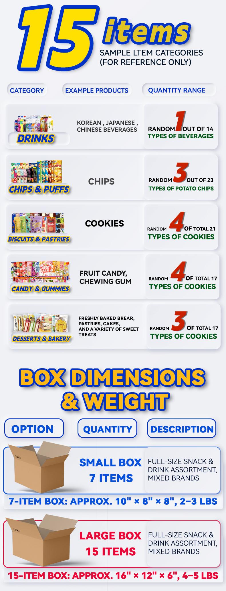 Asian Snack Box | 7 or 15 Full-Size Japanese Korean Chinese Snacks & Drinks Dessert Candy