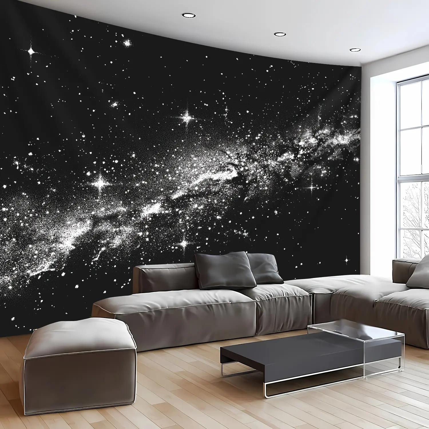 1pc Oversized Black and White Starry Sky Galaxy Aesthetic Print Wall Hanging Tapestry, Photography Background Cloth, Birthday Gift, Party Decoration, Suitable for Living Room Bedroom Office Dormitory, No Installation Required Home Textile