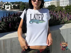 Later Gator Vintage 90s Y2k Baby Tee Graphic Alligator Print Retro Style Cropped T-shirt Funky Fashion Statement Shirt Trendy Apparel