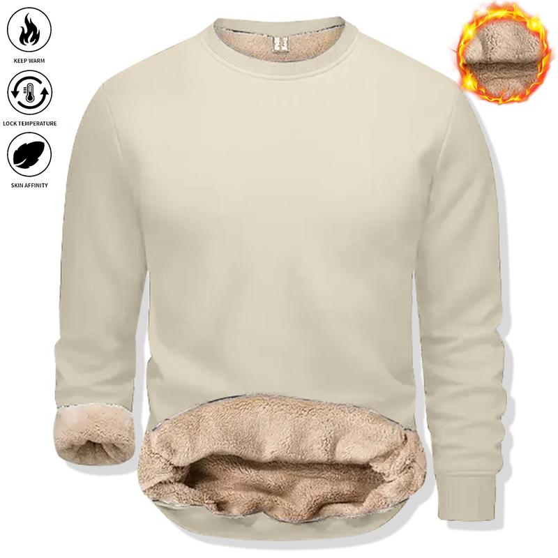 Men's  Fleece-Lined Warm Pullover Sweatshirt ， Long Sleeve, Round Neck for Fall/Winter Comfort, Fleece Sweatshirt
