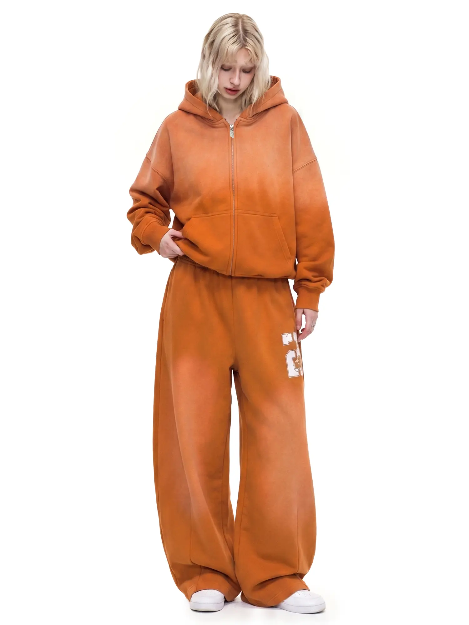 FDR Washed Cloud Zip-Up Hoodie & Baggy Sweatpants Set, Unisex Oversized Soft Fleece Two-Piece Outfit, Vintage Number Graphic, Straight Leg Low Waist Pants, Cozy Casual Streetwear for Everyday Wear,clothes for back to school,first day of school outfits