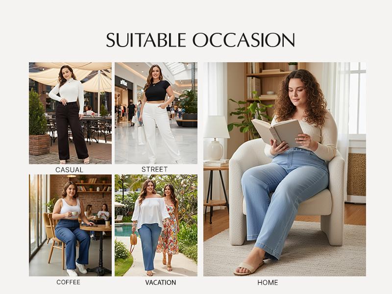 Eytino Womens Plus Size Jeans Straight Leg High Waisted Stretchy Denim Pull On Pants with Pockets(1X-5X) Eytino Womens Plus Size Jeans Straight Leg High Waisted Stretchy Denim Pull On Pants with Pockets(1X-5X)