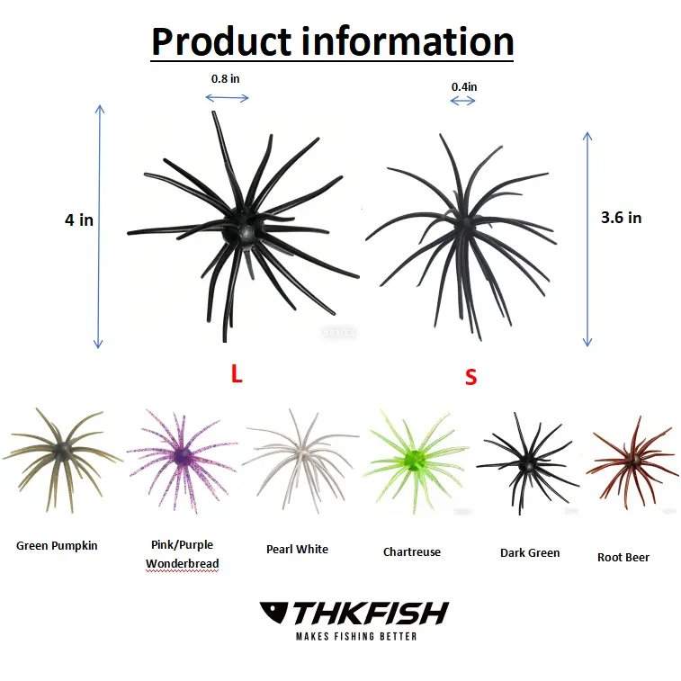 6-10Pcs Coike Style Sea Urchin Fishing lure – 3.6" & 4" TPE material prickly pear fishing bait, Green Pumpkin, multiple colors, Lifelike Wriggling Action, Tournament-Proven for Bass, Freshwater & Saltwater Fishing Lures by THKfish