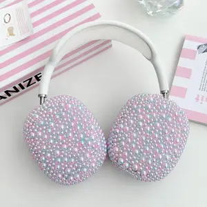 3D Luxury Pearl Bling Beads Headphone Cover For Apple AirPods Max Case Fashion Anti-scratch Bluetooth Headset Protective Cases Audio Protection
