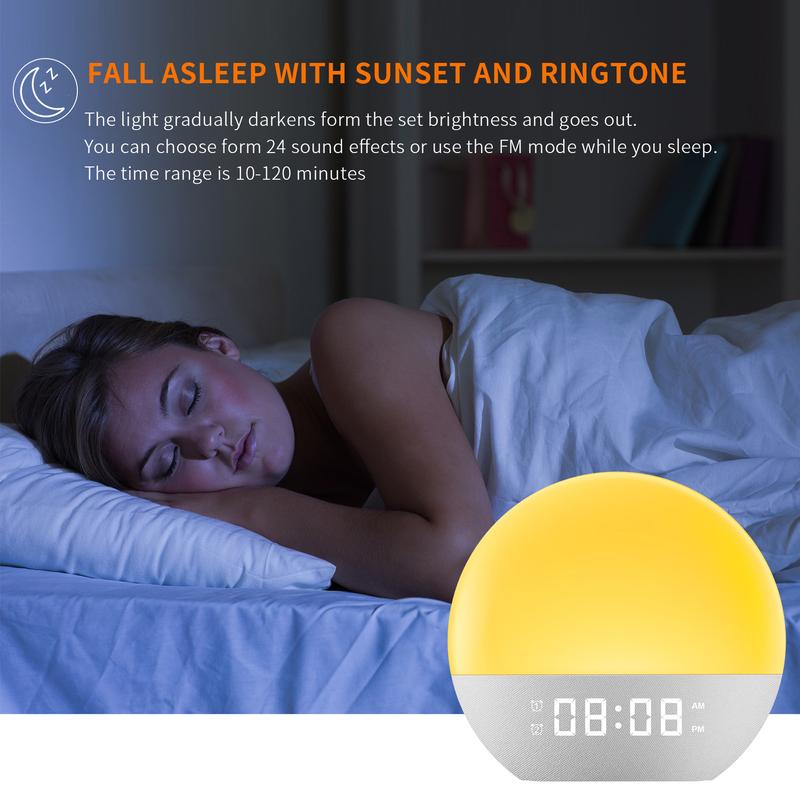 Sunrise Alarm Clock, White Noise Machine for Sleep, Upgraded Backlit Buttons, Bluetooth Speaker, Dimmable Night Light for Heavy Sleeper, Adults, Kids