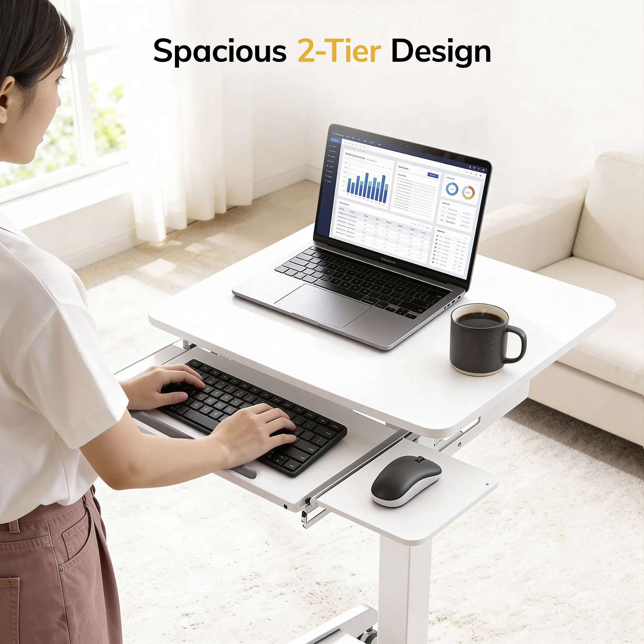 Mount-It! Laptop Cart with Pull-Out Keyboard Tray - Mobile Rolling Workstation with Locking Casters