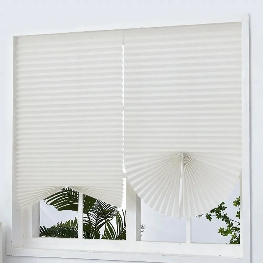 Modern Solid Pattern Pleated Blinds - No Drill, Self-Adhesive Temporary Window Shades with Blackout or Light Filtering Options for Home Windows, Bedroom Decor