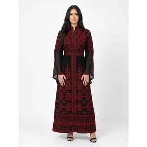 Front Zipper Embroidered Abaya Dress with Belt – Modest Maxi Abaya for Women