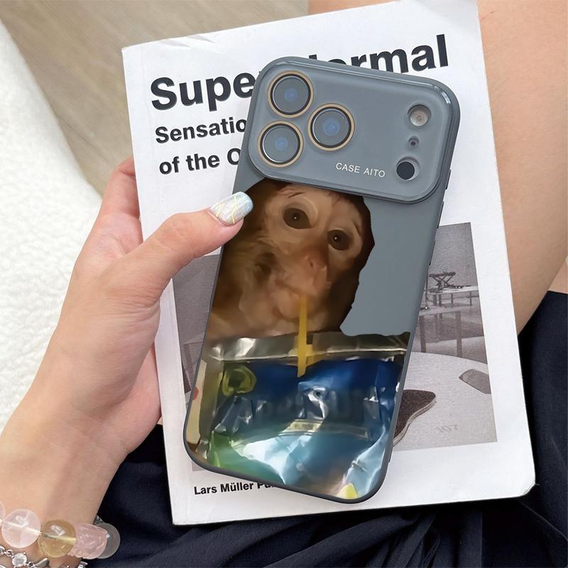 Funny Monkey Drinking Water Case for iPhone 17 Pro Max 17Air 17 16E 16 15 14 13 12, Ultra Skin-Friendly TPU, All-Inclusive Glass Lens Protection, Aesthetic Creative Animal Gift, Dopamine Ins Style Fun Cover, Shockproof Slim Case, Lens Window Design