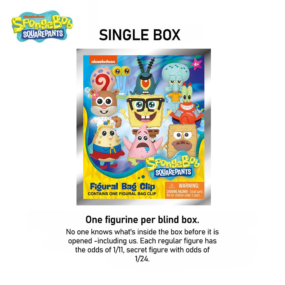 1PC Officially licensed SpongeBob SquarePants 3D animated blind box keychain featuring random characters like SpongeBob Patrick Star Squidward Tentacles Mr. Krabs and other friends from Bikini Bottom. Includes one adorable PVC collectible charm, Nickelode
