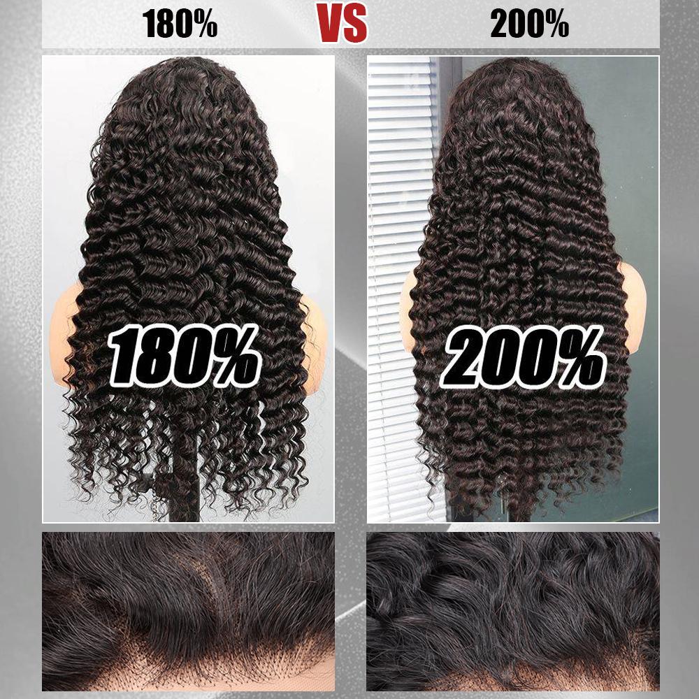 Idoli 32 Inch Deep Wave Lace Front Wigs Human Hair 13x6 HD Lace Front Wigs Natural Black 200% Density