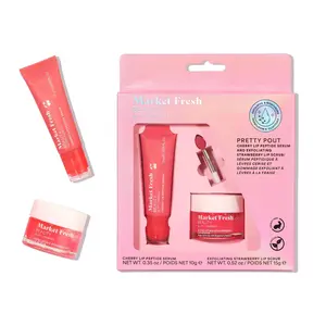 Market Fresh Beauty Pretty Pout Lip Kit – Exfoliating Strawberry Lip Scrub & Cherry Lip Peptide Serum | Hydrates, Smooths, and Revitalizes | Cruelty-Free & Clean Beauty Moisturizing Gentle