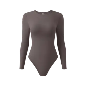 OYV Women's Bodysuits Sexy Ribbed One Piece Long Sleeve Small Crew Neck Tops Bodysuits Fashion Casual