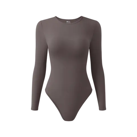 OYV Women's Bodysuits Sexy Ribbed One Piece Long Sleeve Small Crew Neck Tops Bodysuits Fashion Casual
