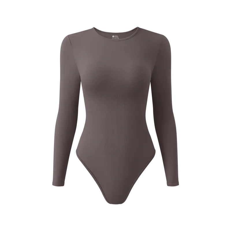 OYV Women's Bodysuits Sexy Ribbed One Piece Long Sleeve Small Crew Neck Tops Bodysuits Fashion Casual