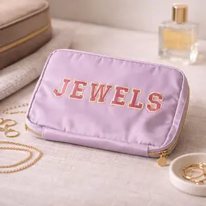 Hives & Honey Bryn Jewelry Travel Pouch – Nylon Zip Organizer with Patches