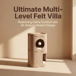 Multi-Level Felt Cat Tower Condo with Scratching Post, Modern Cat Tree House with Plush Ball Toy, Vertical Space Saving Cat Bed Scratcher Play House for Indoor Cats Small Size
