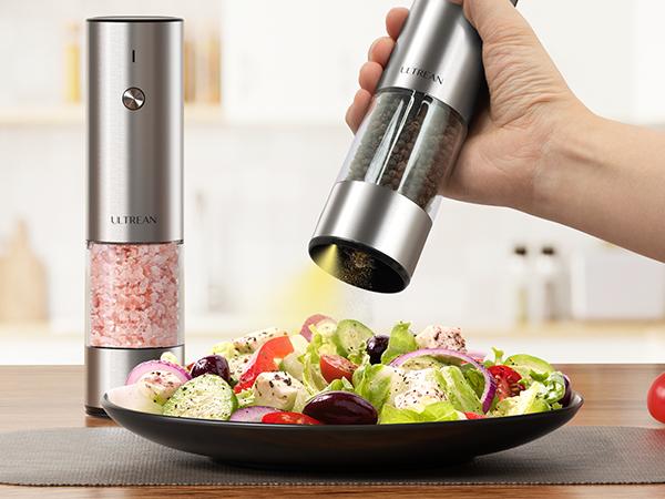 Ultrean Electric Salt & Pepper Grinder Sets - Rechargeable, Automatic with Adjustable Coarseness (6 Settings) , One-Hand Operated, For Kitchen, Gift