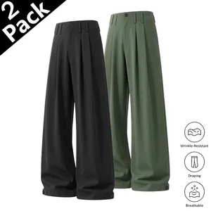 Men’s pleated wide-leg trousers with adjustable cuffs, dress suit trousers, business casual loose suit pants