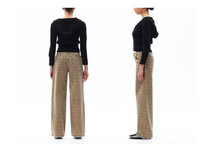 High-Mid Waisted Relaxed Straight High Stretchy Pants Leopard Print Design Comfortable Fabric Womeswear Bottoms Pants