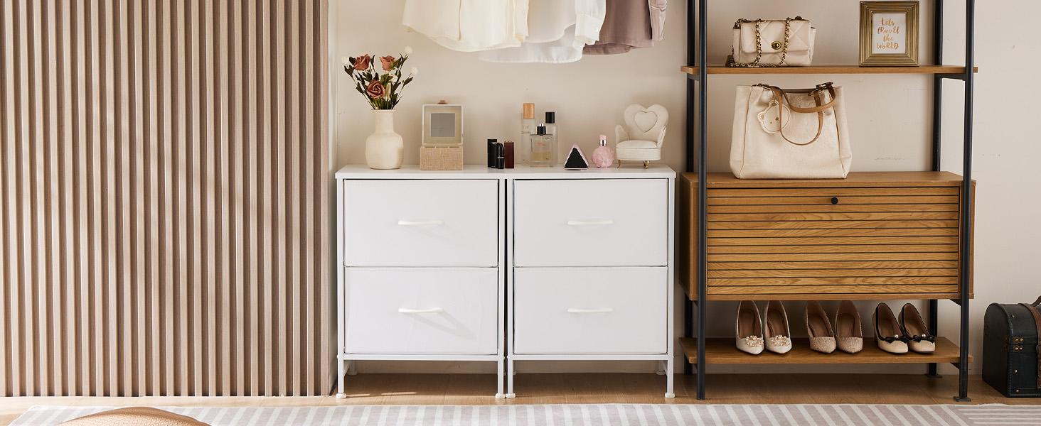 Sweet Furniture S - Nightstand with 2 Fabric Drawers, Small Dresser, Side Table, End Table, Bedside Table, Night Stands, Bedroom Furniture