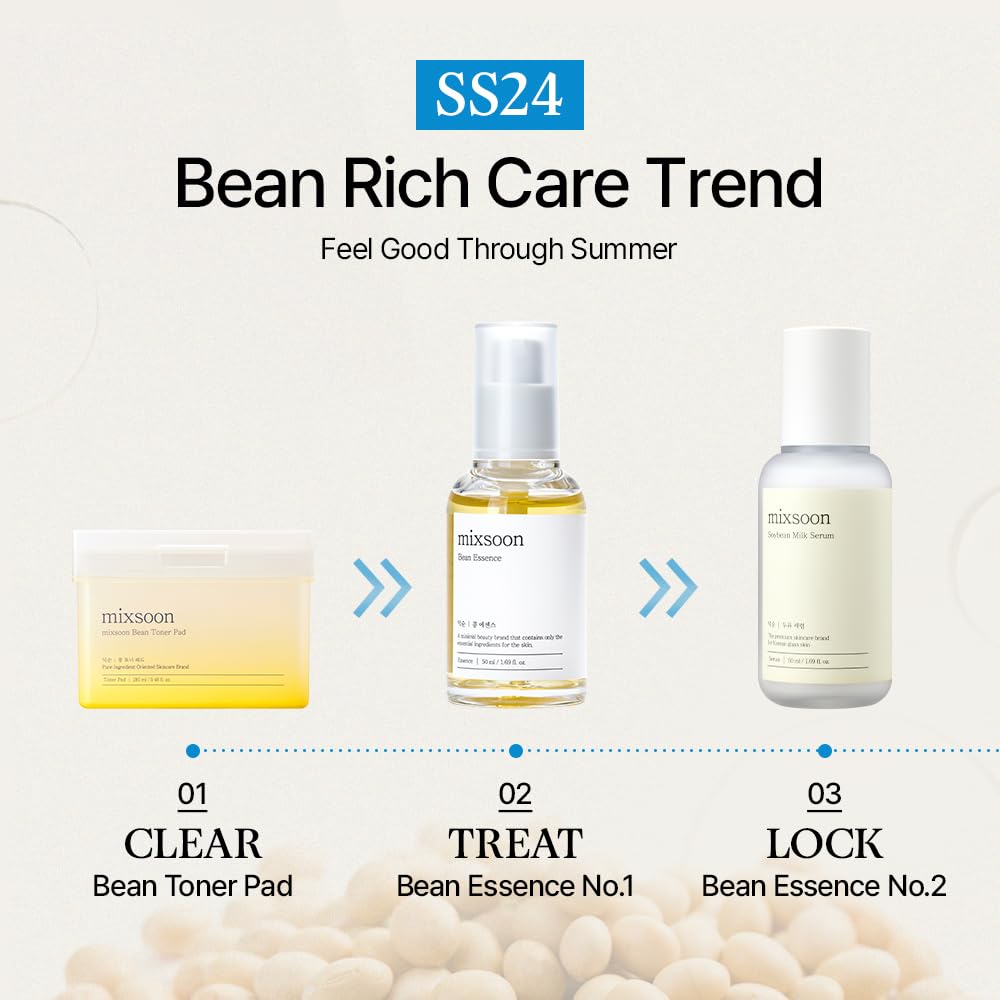 [mixsoon] Bean Essence Trio (50ml x 3) – Gentle Exfoliating Korean Skin Care Essence for Hydrating, Smoother Texture and a Dewy, Glass-Skin