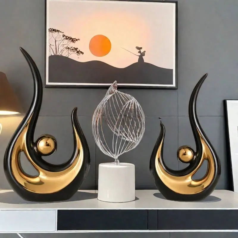 Set Of 2 Modern Abstract Home Decor Pieces, Modern Sculpture Coffee Table Decoration, Suitable For Living Room, Dining Table Centerpiece Decoration, Sculpture Small Ornaments For TV Cabinet Decoration, Suitable For Home Decor,Resin