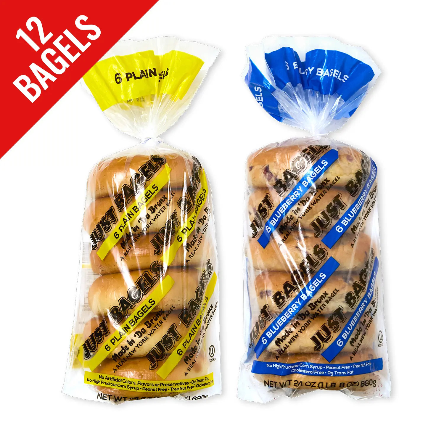 Just Bagels 6 Plain and 6 Blueberry Bagels Non-GMO Authentic New York Style Chewy Crunchy Bagels Made in Da Bronx