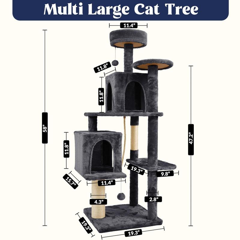 WeCharmer 58" Cat Tree Cat Tower for Indoor Cats Tall Condos Scratching Post with Hanging Toy Cat Furniture for Kitten Pets Play