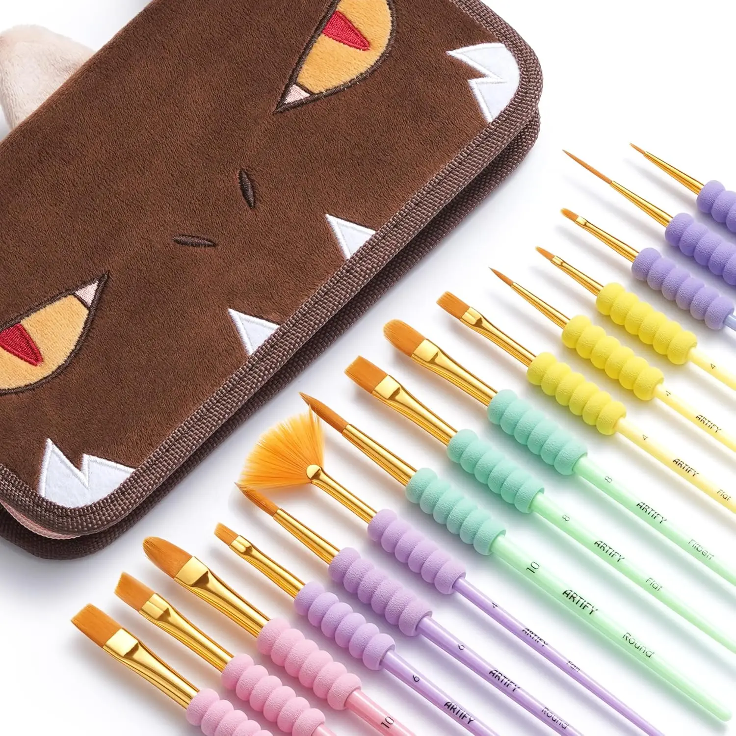 Artify Paint Brushes for Kids, 15-Sizes Paint Brush Set for Kid's Arts and Crafts, Ergonomic Donuts Handle | Macaron Colors Kids Paint Brushes, for Acrylic, Oil, Watercolor, Gouache, Paint by Numbers