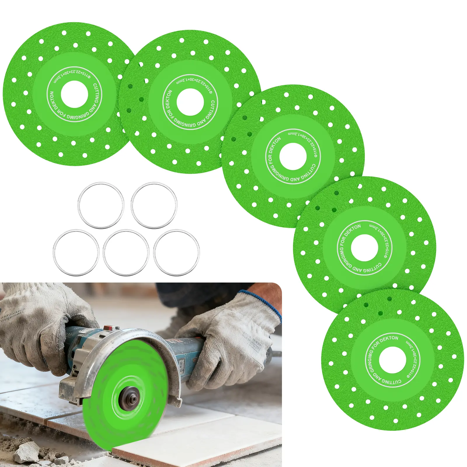 5PCS Ultra-Thin 4.5"(115*22.23mm) Diamond Ceramic Cutter Blades for Angle Grinders, Drill Attachment for Manual/Electric Tools, Precise Cut for Marble Granite Porcelain Glass Rock Slabs, Ideal for DIY Projects