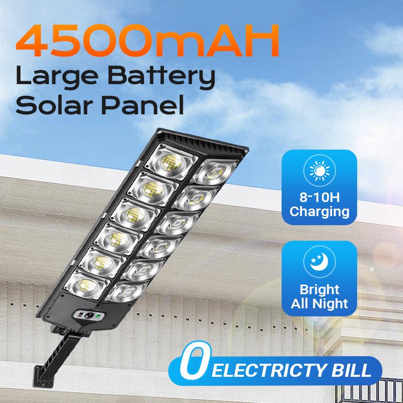 Ultra-Bright Solar Street Light with 360 LEDs & Wide Angle Motion Sensor Remote Control Dusk to Dawn Energy-Saving Adjustable for Pathways Parking Lots Yards Outdoor Use IP65 Waterproof