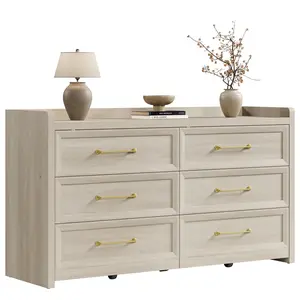 SICOTAS 6 Drawer Dresser for Bedroom-56.4" Extra-Wide Wooden Chest of Drawers with Large Storage, Long Dresser TV Stand with Drawers, Farmhouse Closet Dressers for Nursery Living Room