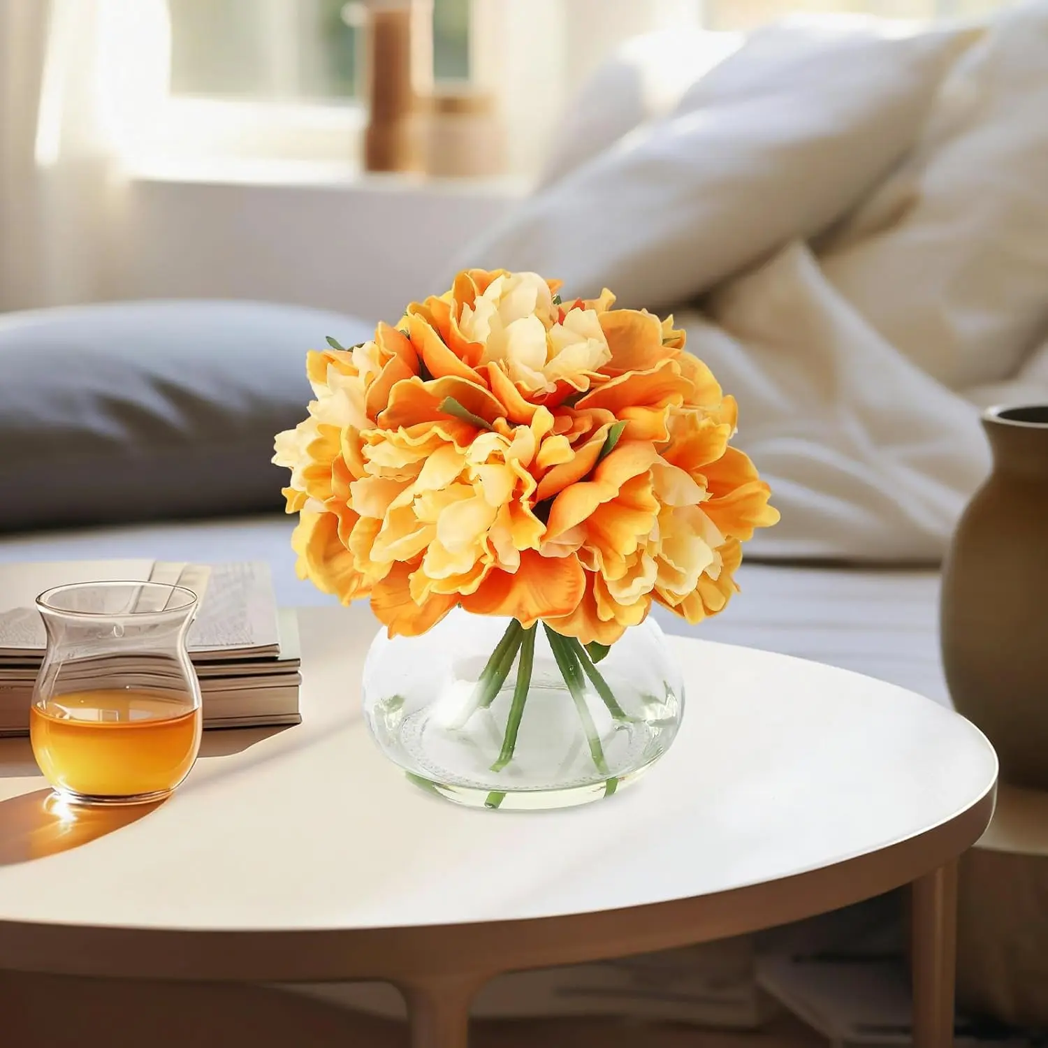 Gaomon Artificial Silk Peony Bouquets Set with Crystal-Clear Faux Water Glass Vase - Decorative, Versatile Elegance, Peonies Artificial Flowers, Natural Look, Fade Resistant, Soft, Lifelike Touch, No-Maintenance Home Decor Gift for Home Table, Wedding, Ar