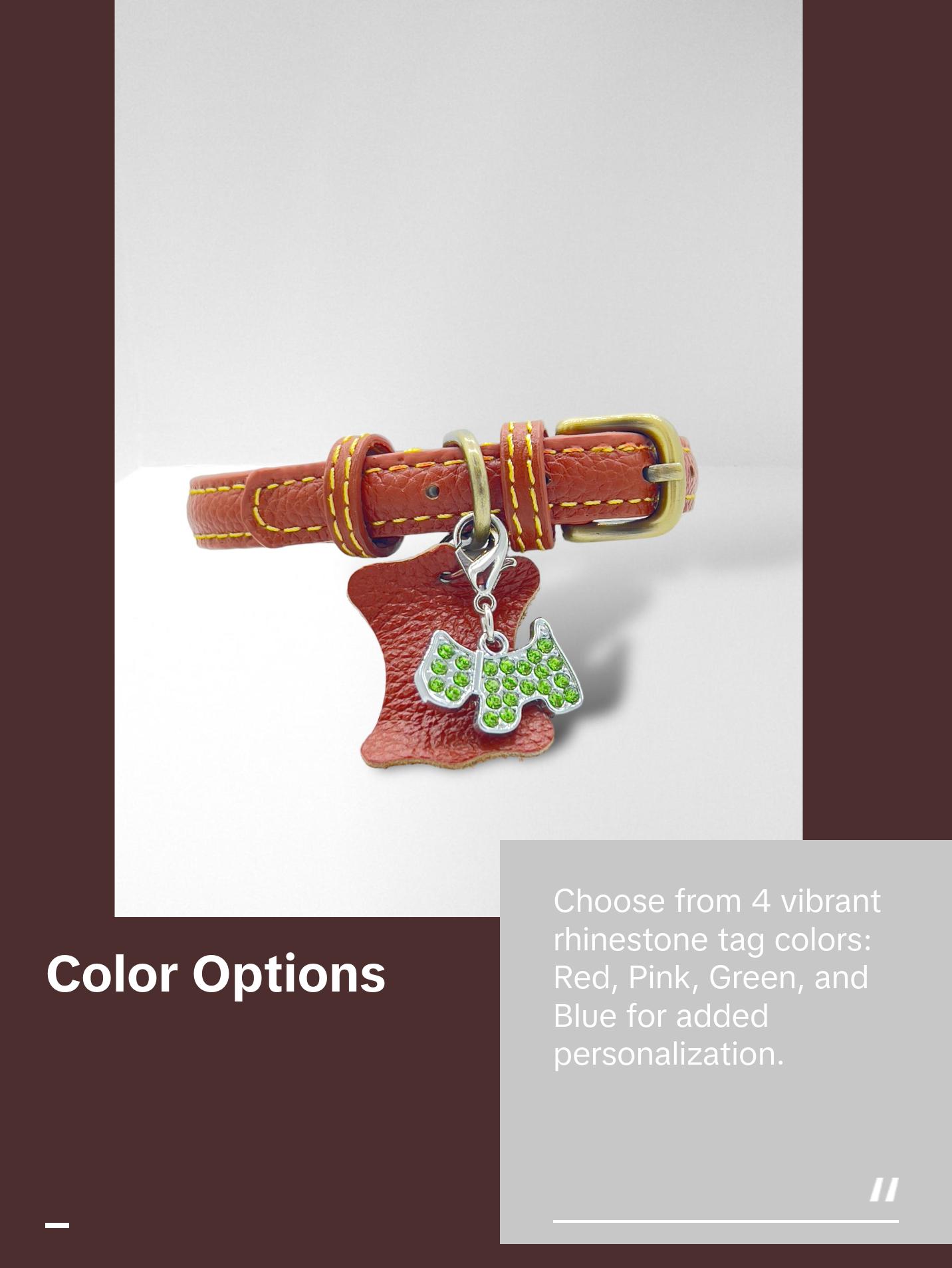 KLASSIC Handmade Leather Dog Collar with Rhinestone Tag