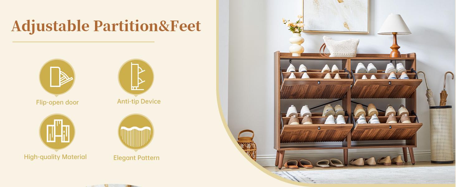 Giratree Wooden Fluted Shoe Cabinet with 2/3/4 Flip Drawers, Stylish Narrow Shoe Storage Organizer with Wave Design, Freestanding Entryway Shoe Rack for Hallway, Living Room Giratree Wooden Fluted Shoe Cabinet with 2/3/4 Flip Drawers, Stylish Narrow Shoe Storage Organizer with Wave Design, Freestanding Entryway Shoe Rack for Hallway, Living Room