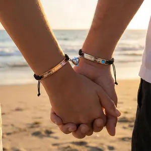 Adjustable Couple Bracelet Set, Heart Rate Bracelet, Fashion Bracelet for Couples, Daily Clothing Decor, Trendy All-match & Exquisite Jewelry for Birthday Love Gift, Heart Charm Bracelet