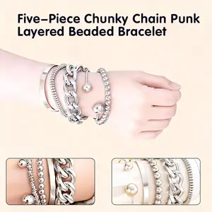 5PCS Fashion Chain Style Open Cuff Bracelet Set for Women, Adjustable Bangle Jewelry, Perfect Gift Stylish Jewelry Trendy Fashionable Accessories