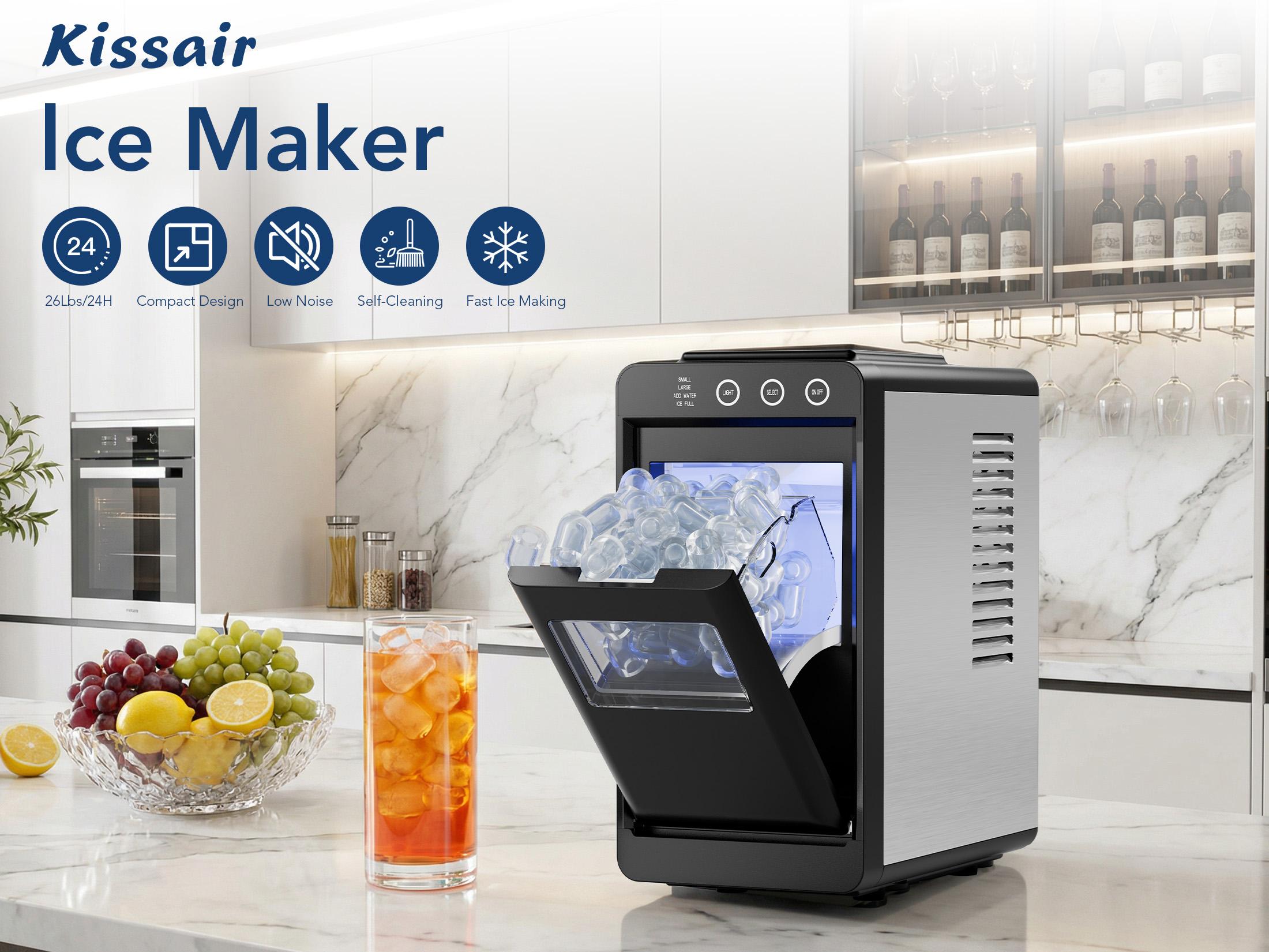 KISSAIR Ice Maker Countertop, 12KG/24H (21℃ Ambient), 6-13 Mins First Batch, Self-Cleaning Portable Ice Maker with LED Control, for Home/Kitchen/RV/Camping KISSAIR Ice Maker Countertop, 12KG/24H (21℃ Ambient), 6-13 Mins First Batch, Self-Cleaning Portable Ice Maker with LED Control, for Home/Kitchen/RV/Camping