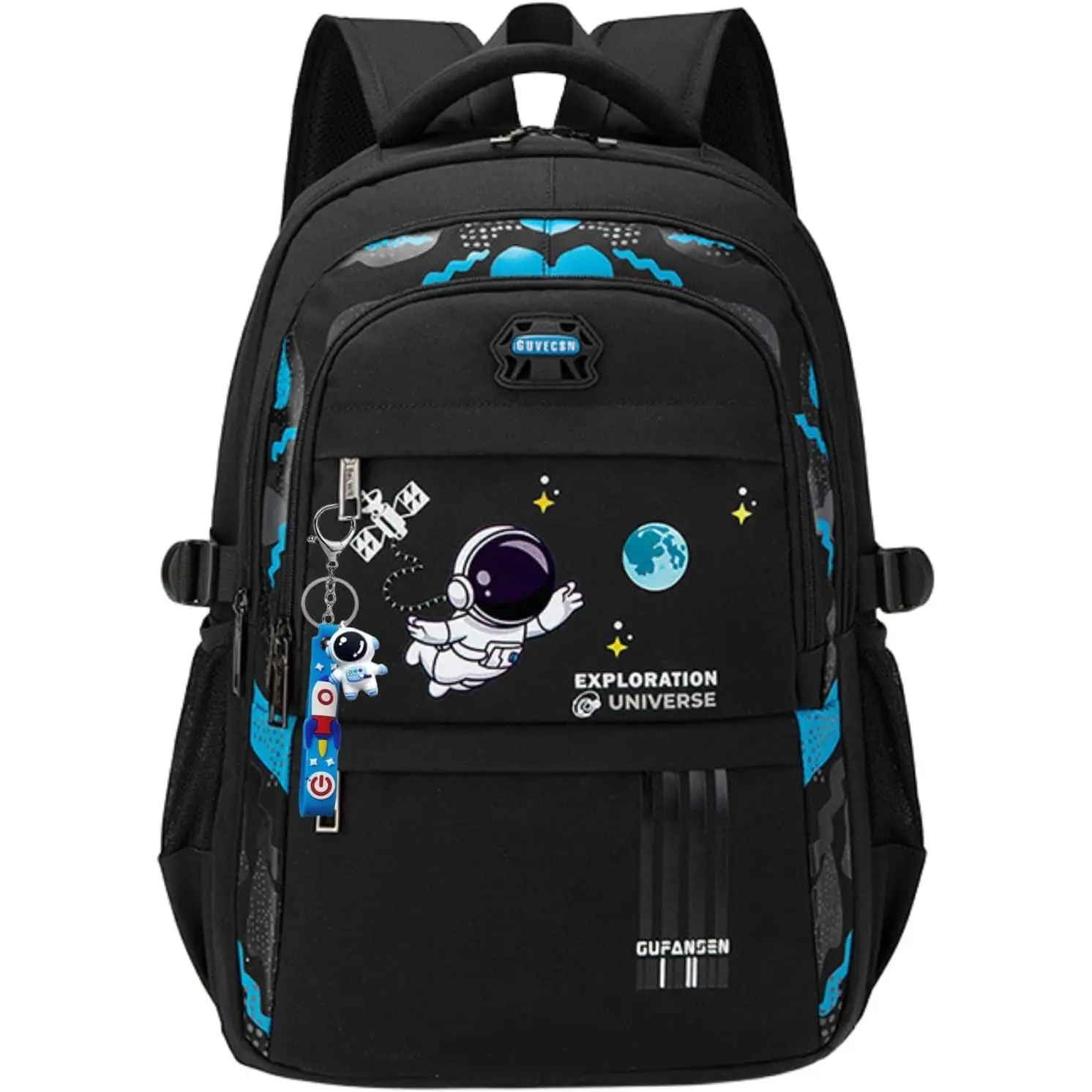Astronaut School Style Backpack for Kids - Lightweight Black Student Bag with Multiple Pockets, Youth & Kid Size Option for Elementary School Travel, Booksack, Student Backpack