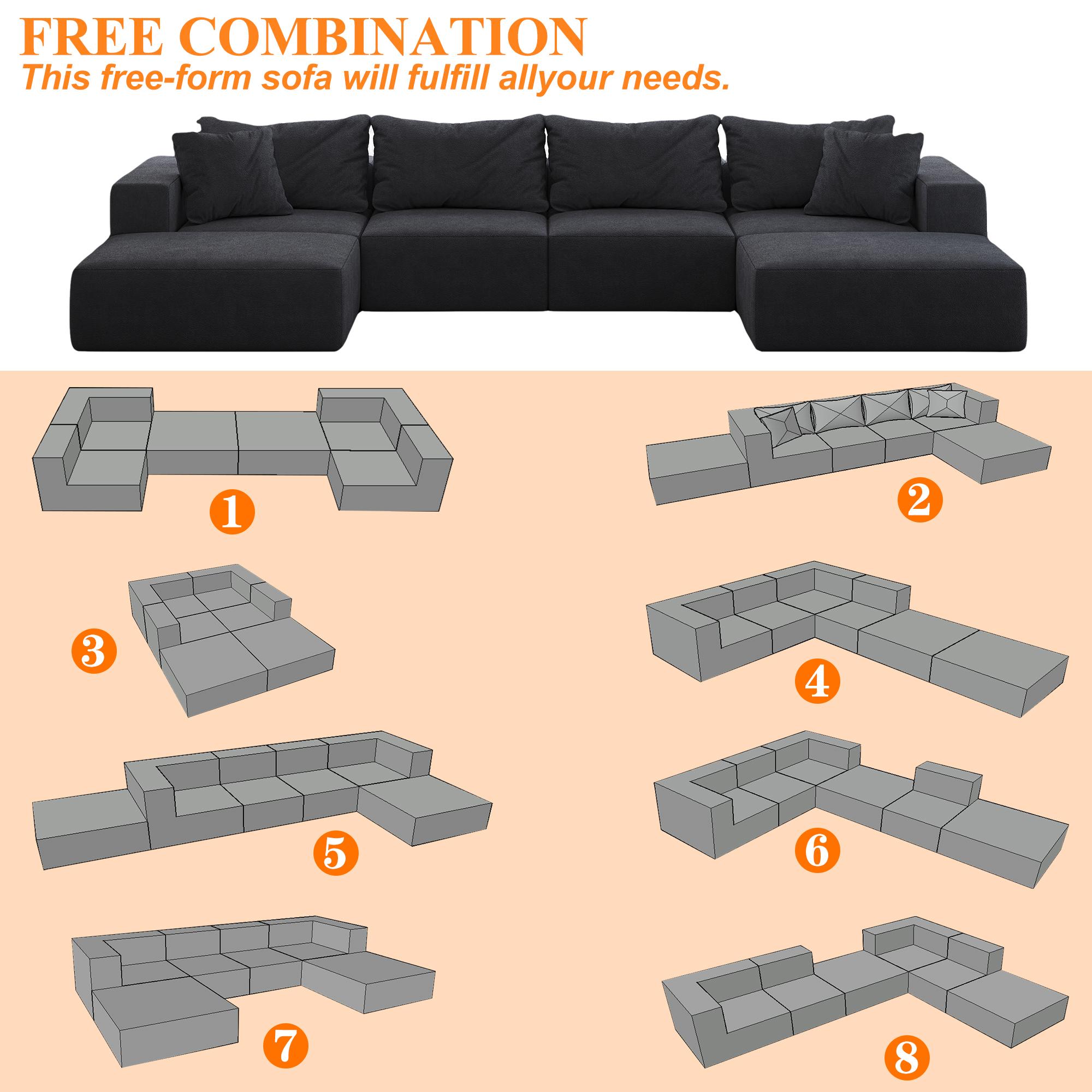 [3-Piece Set] Niccae  Extra-large foam cloud sofa, modern upholstered sofa set, modular 162-inch L-shaped living room sofa set, includes 6 cushions, can be freely combined, suitable for living room and bedroom WF055