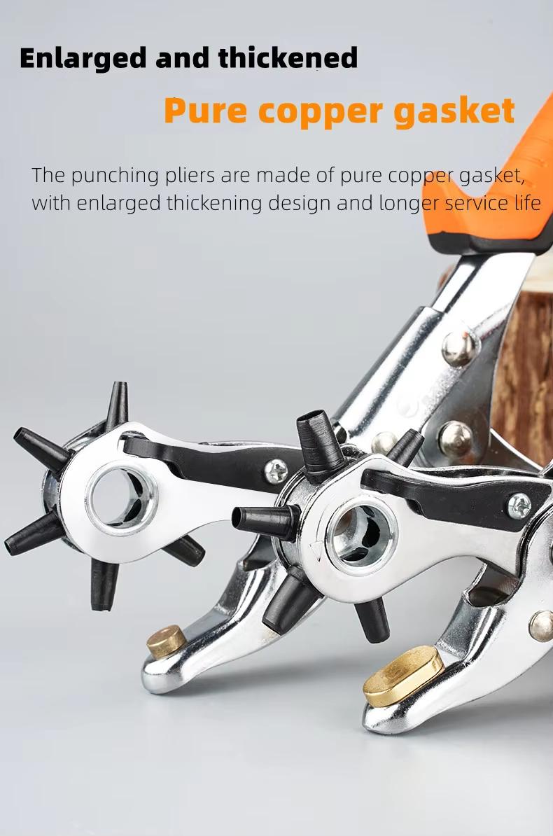 Labor-Saving Multifunctional Leather Punching Pliers, Heavy Duty Revolving Hole Punch Tool with Non-Slip Handle for Belts, Watch Straps, Dog Collars, Crafts & Office Use